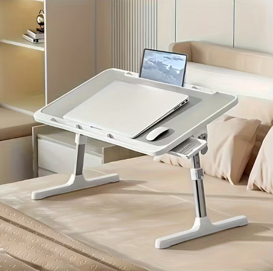 Adjustable Laptop Desk with Slot, Non-Slip Strip and Drawer, Multi-Function Folding Study Desk, Portable Bed Tray for Writing, Office and Lazy Laptop Table, Made of Wood Fiber Material