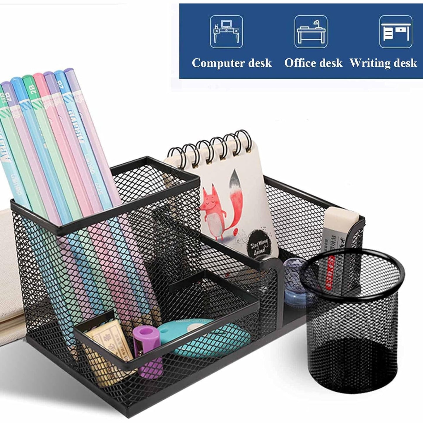 Metal Pen Holder - Mesh Desk Organizer for Office Storage, New Design