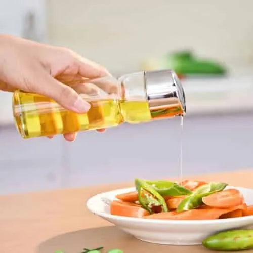 Glass Olive Oil Vinegar Salt Pepper Oil Vinegar Dispenser Shakers Cruet Set with Stand Spice Bottle Glass Stainless Steel