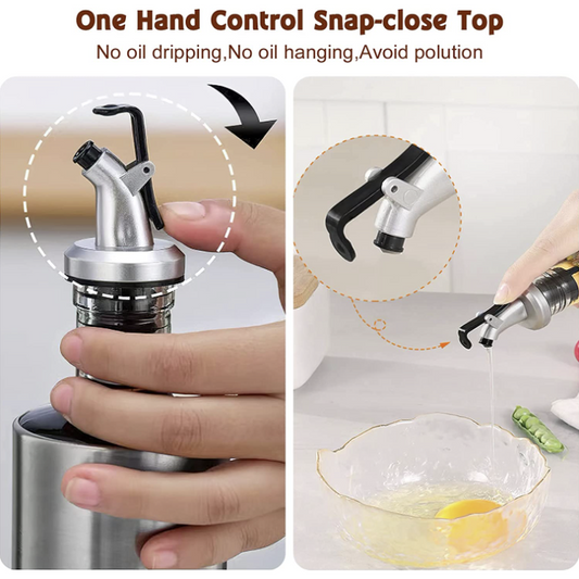 Oil Bottles for Kitchen Scale Press Type Seasoning Bottle, Leak-proof Glass Oil Bottle for Household Kitchen, Stainless Steel Oil Bottle