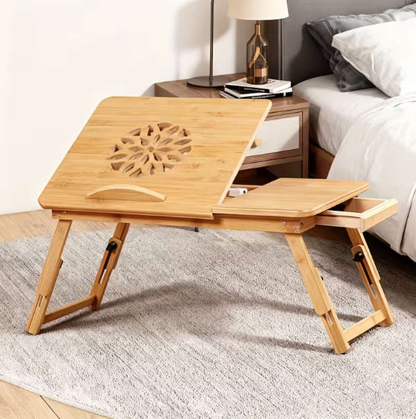 Wooden Laptop Table for Bed & Sofa with Built-in Cooling Fan – Portable & Adjustable