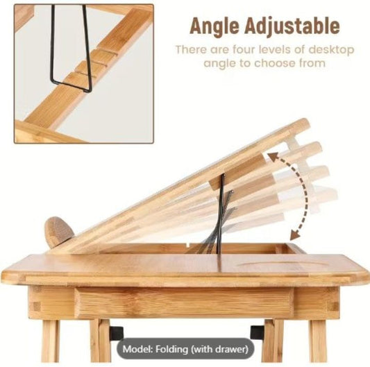 Wooden Laptop Table for Bed & Sofa with Built-in Cooling Fan – Portable & Adjustable