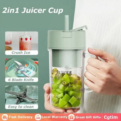 2 in1 PORTABLE FRUIT JUICER WITH STRAW BLADE RECHARGEABLE BLENDER JUICER  crusher juicer , USB Rechargable juicer