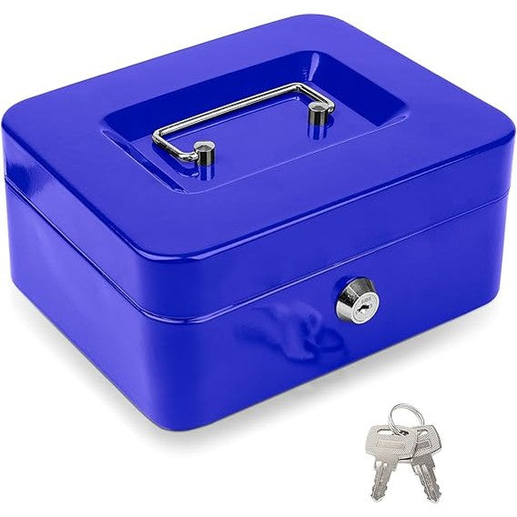 Cash Box with Key Lock Metal Money Box with Removable Coin Tray Medium Safe Lock Box Durable Money Saving Organizerfor Security Lock Safe Box for Office Small Business