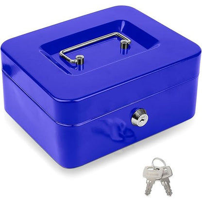 Cash Box with Key Lock Metal Money Box with Removable Coin Tray Medium Safe Lock Box Durable Money Saving Organizerfor Security Lock Safe Box for Office Small Business