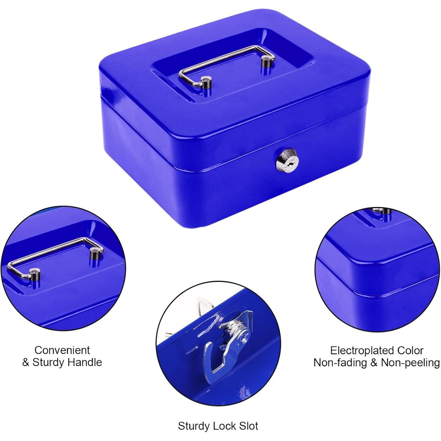 Cash Box with Key Lock Metal Money Box with Removable Coin Tray Medium Safe Lock Box Durable Money Saving Organizerfor Security Lock Safe Box for Office Small Business