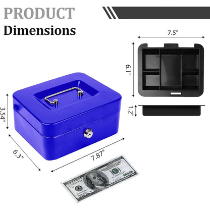Cash Box with Key Lock Metal Money Box with Removable Coin Tray Medium Safe Lock Box Durable Money Saving Organizerfor Security Lock Safe Box for Office Small Business