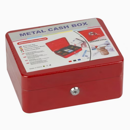 Cash Box with Key Lock Metal Money Box with Removable Coin Tray Medium Safe Lock Box Durable Money Saving Organizerfor Security Lock Safe Box for Office Small Business