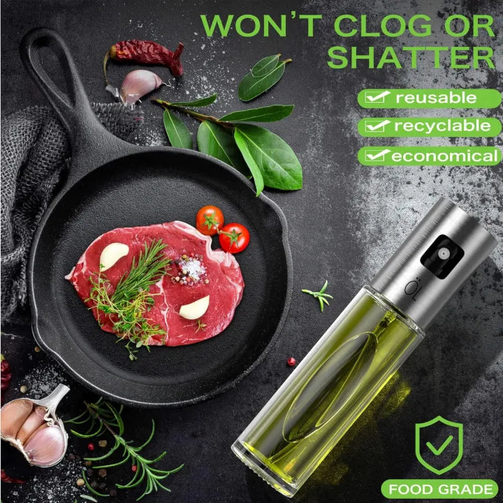 Stainless Steel 100ml Edible Oil Spray Bottle for Cooking Baking BBQ and Salads Eco Friendly Leakproof Design