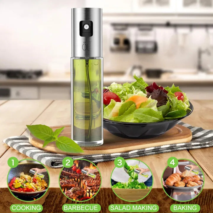 Stainless Steel 100ml Edible Oil Spray Bottle for Cooking Baking BBQ and Salads Eco Friendly Leakproof Design