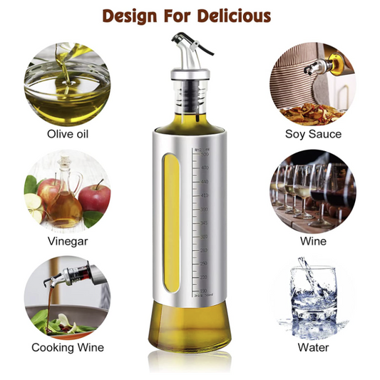 Oil Bottles for Kitchen Scale Press Type Seasoning Bottle, Leak-proof Glass Oil Bottle for Household Kitchen, Stainless Steel Oil Bottle